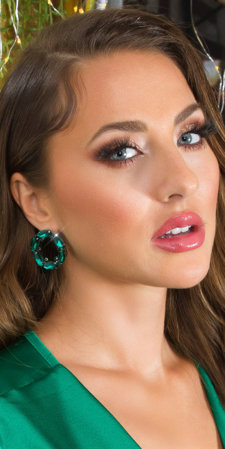 Colorful party earrings with rhinestones Green